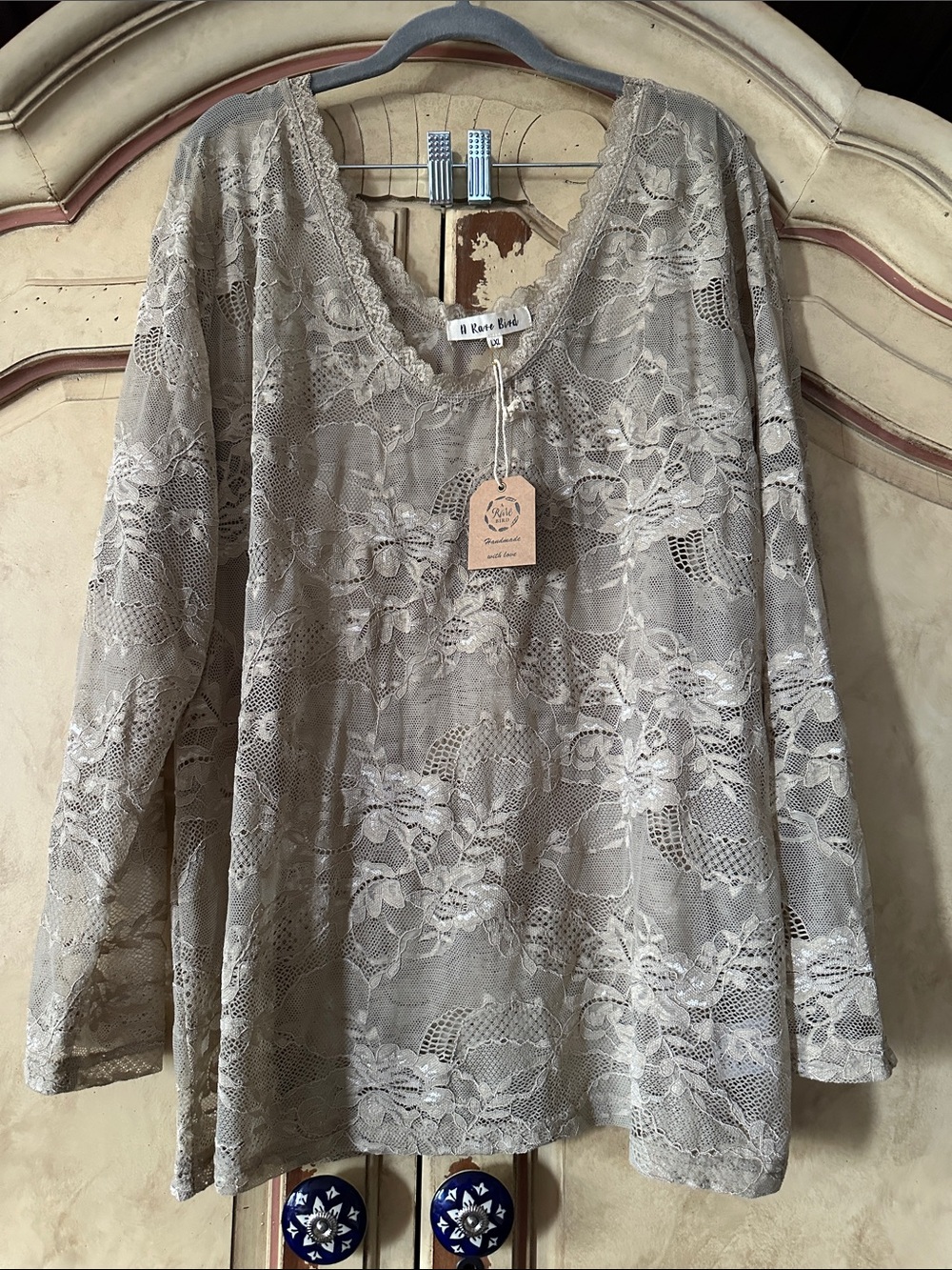 NWT A Rare Bird Lace Sheer Long Sleeve Top Tee Shirt L/XL
